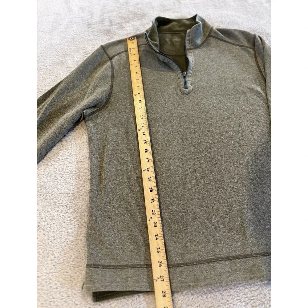 Tommy Bahama Pullover Sweater Mens L Olive Green Quarter Zip Mock Neck